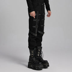 WK-664XCM Edgy Punk Pants with Straps and Buckles Design