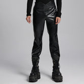 WK-667PCM Edgy Vegan Leather Punk Pants with High Waist Design?-??Punk Rave Clothing
