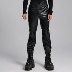WK-667PCM Edgy Vegan Leather Punk Pants with High Waist Design?-??Punk Rave Clothing