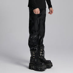 WK-667PCM Edgy Vegan Leather Punk Pants with High Waist Design?-??Punk Rave Clothing