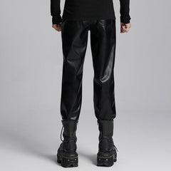 WK-667PCM Edgy Vegan Leather Punk Pants with High Waist Design?-??Punk Rave Clothing