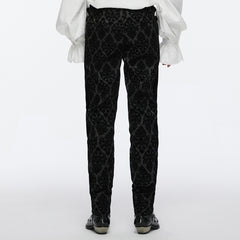 WK-673XCM Gothic Pants Velvet Damask Print Retro Embellished Trim Design