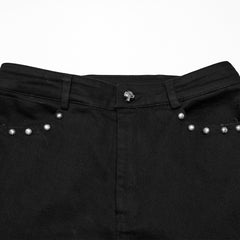 WK-679DQF Edgy Studded Flare Gothic Punk Pants with Lace Details