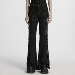 WK-680XCF Gothic Lace Up Flared Punk Pants Stud Accents