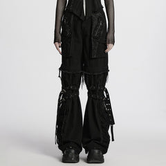 WK-694NCF Edgy Punk Pants with Buckles and Mesh Details