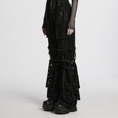 WK-694NCF Edgy Punk Pants with Buckles and Mesh Details