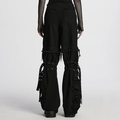 WK-694NCF Edgy Punk Pants with Buckles and Mesh Details