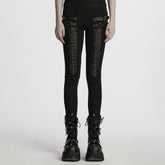 WK-695DDF Gothic Punk Pants with Zipper and Buckle Details