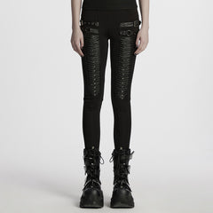 WK-695DDF Gothic Punk Pants with Zipper and Buckle Details