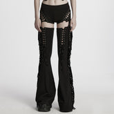 WK-702DDF Gothic Lace-Up High Waist Cutout Punk Pants