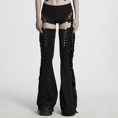 WK-702DDF Gothic Lace-Up High Waist Cutout Punk Pants