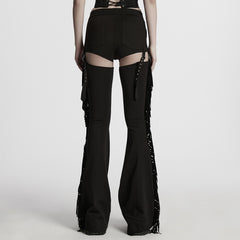 WK-702DDF Gothic Lace-Up High Waist Cutout Punk Pants