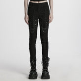 WK-703NCF Gothic Lace-Up Punk Pants with Ribbed Panel Accents