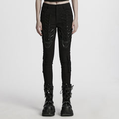 WK-703NCF Gothic Lace-Up Punk Pants with Ribbed Panel Accents