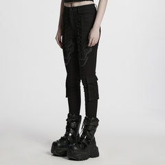 WK-703NCF Gothic Lace-Up Punk Pants with Ribbed Panel Accents