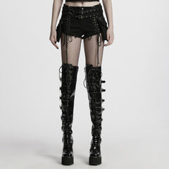 WK-705NDF Edgy Lace-Up Belted Punk Pants Shorts Gothic Style