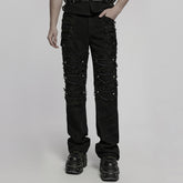 WK-707XCM Edgy Distressed Black Punk Pants with Strap Details