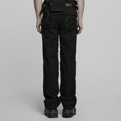 WK-707XCM Edgy Distressed Black Punk Pants with Strap Details