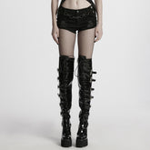 WK-709XDF Edgy Black Chain Punk Pants with Fishnet Details
