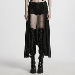 WK-710XDF Gothic Asymmetrical Punk Skirt with Sheer Overlay and Studded Details
