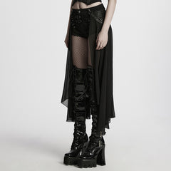 WK-710XDF Gothic Asymmetrical Punk Skirt with Sheer Overlay and Studded Details