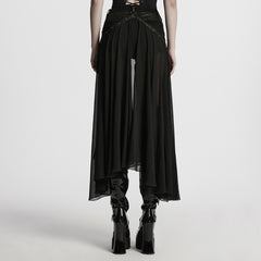 WK-710XDF Gothic Asymmetrical Punk Skirt with Sheer Overlay and Studded Details