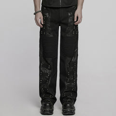 WK-713XCM Mens Gothic Punk Pants with Studded Leather Panels