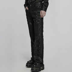 WK-713XCM Mens Gothic Punk Pants with Studded Leather Panels