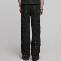 WK-713XCM Mens Gothic Punk Pants with Studded Leather Panels
