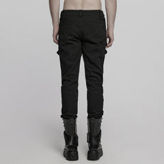 WK-715XCM Edgy Zippered Buckle Accent Punk Pants with Rivet Details