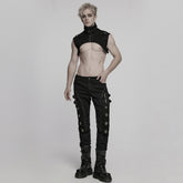WK-715XCM Edgy Zippered Buckle Accent Punk Pants with Rivet Details