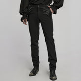 WK-717XCM Edgy Black Gothic Punk Pants with Lace Panel Details
