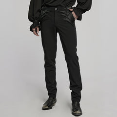 WK-717XCM Edgy Black Gothic Punk Pants with Lace Panel Details