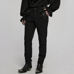 WK-717XCM Edgy Black Gothic Punk Pants with Lace Panel Details