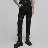 WK-718NCM Gothic Mesh Panel Black Punk Pants with Unique Stitching