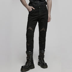 WK-718NCM Gothic Mesh Panel Black Punk Pants with Unique Stitching