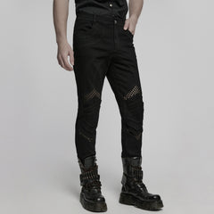 WK-718NCM Gothic Mesh Panel Black Punk Pants with Unique Stitching