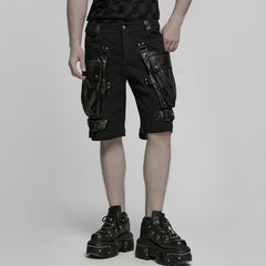 WK-719NDM Edgy Black Punk Pants with Leather Accents and Pockets