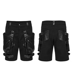 WK-719NDM Edgy Black Punk Pants with Leather Accents and Pockets