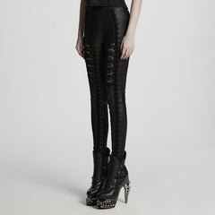 WK-722DDF Gothic Pants Black Lace Cutout High Waist Leggings