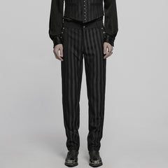 WK-723XCM Mens Gothic Striped Slim-Fit Steampunk Trousers