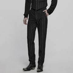 WK-723XCM Mens Gothic Striped Slim-Fit Steampunk Trousers