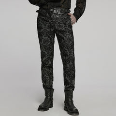 WK-725XCM Gothic Pants Black Lace Velvet Brocade High Waist Trousers