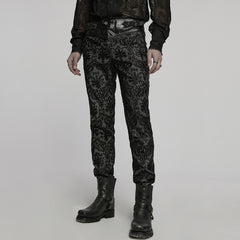 WK-725XCM Gothic Pants Black Lace Velvet Brocade High Waist Trousers