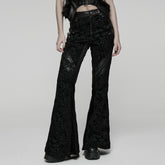 WK-729XCF Gothic Pants Black Brocade Flare High-Waisted Zipper Buckle Design