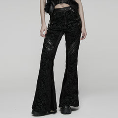WK-729XCF Gothic Pants Black Brocade Flare High-Waisted Zipper Buckle Design