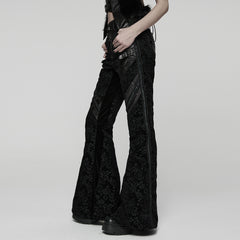 WK-729XCF Gothic Pants Black Brocade Flare High-Waisted Zipper Buckle Design