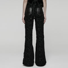 WK-729XCF Gothic Pants Black Brocade Flare High-Waisted Zipper Buckle Design
