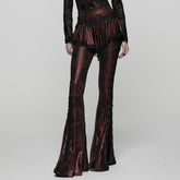 WK-731XCF Gothic Pants Flare Lace Overlay Metallic Burgundy Design