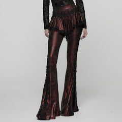 WK-731XCF Gothic Pants Flare Lace Overlay Metallic Burgundy Design